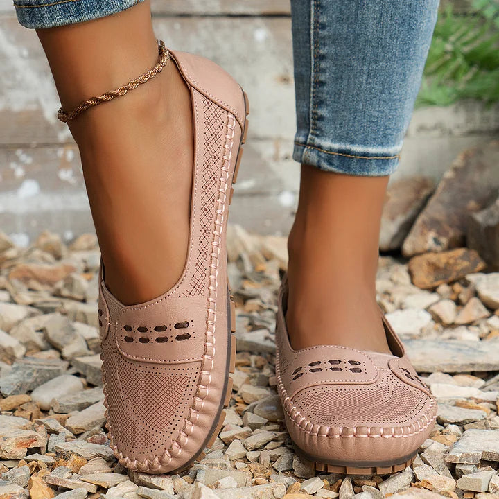Camille Velthorpe | Beige Perforated Slip-On Comfort Flats