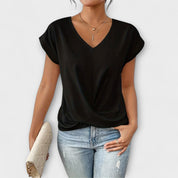 Léonie Charpentier | Brown V-Neck Twist Hem Short Sleeve Top