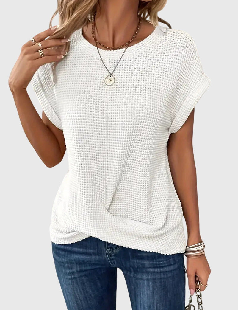 Théodora Winslow | Rust Orange Waffle Knit Crew Neck Top