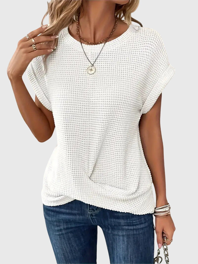 Théodora Winslow | Rust Orange Waffle Knit Crew Neck Top