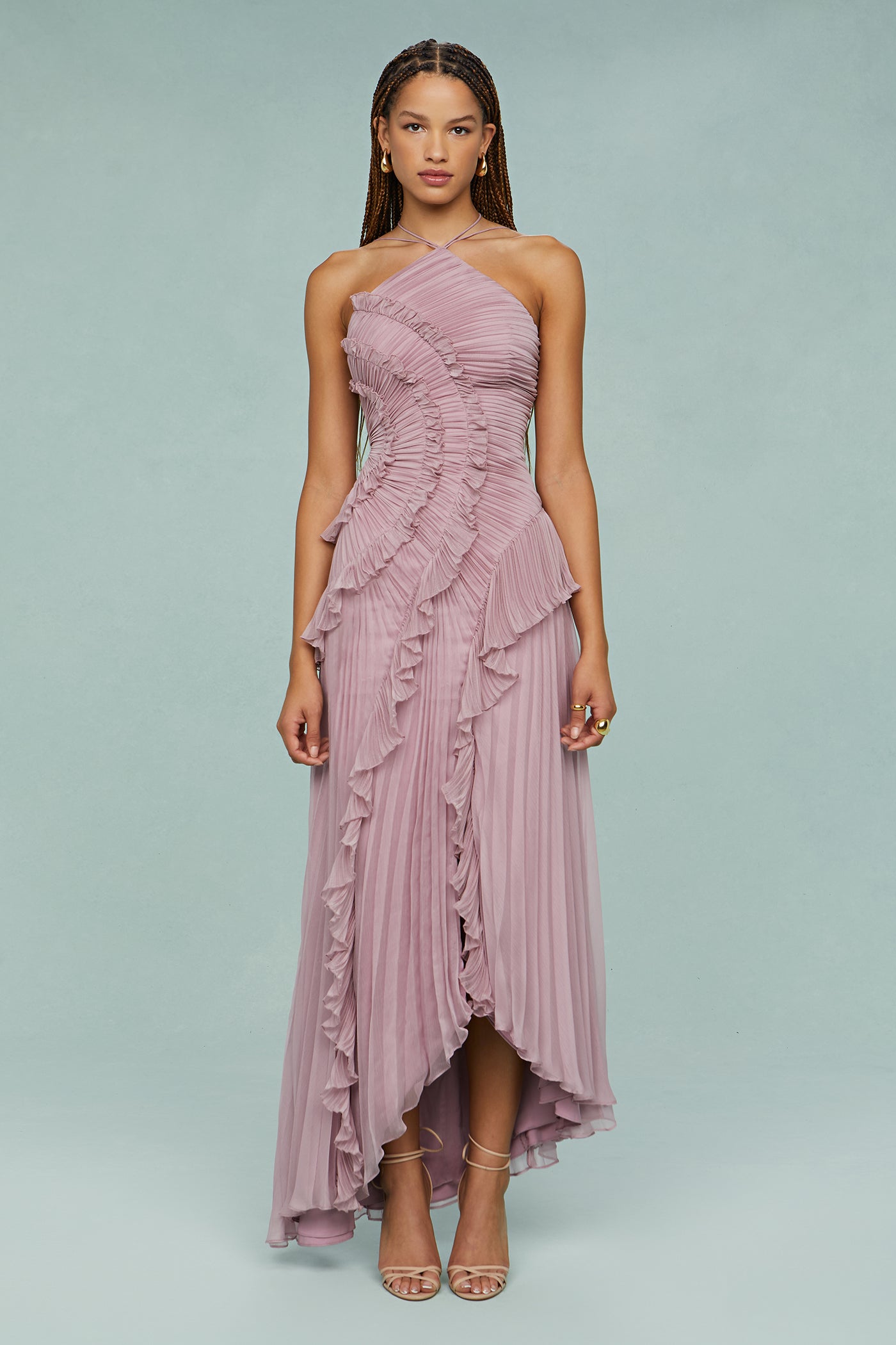 Céleste Vaudreau | Lavender Pleated Halter Midi Dress