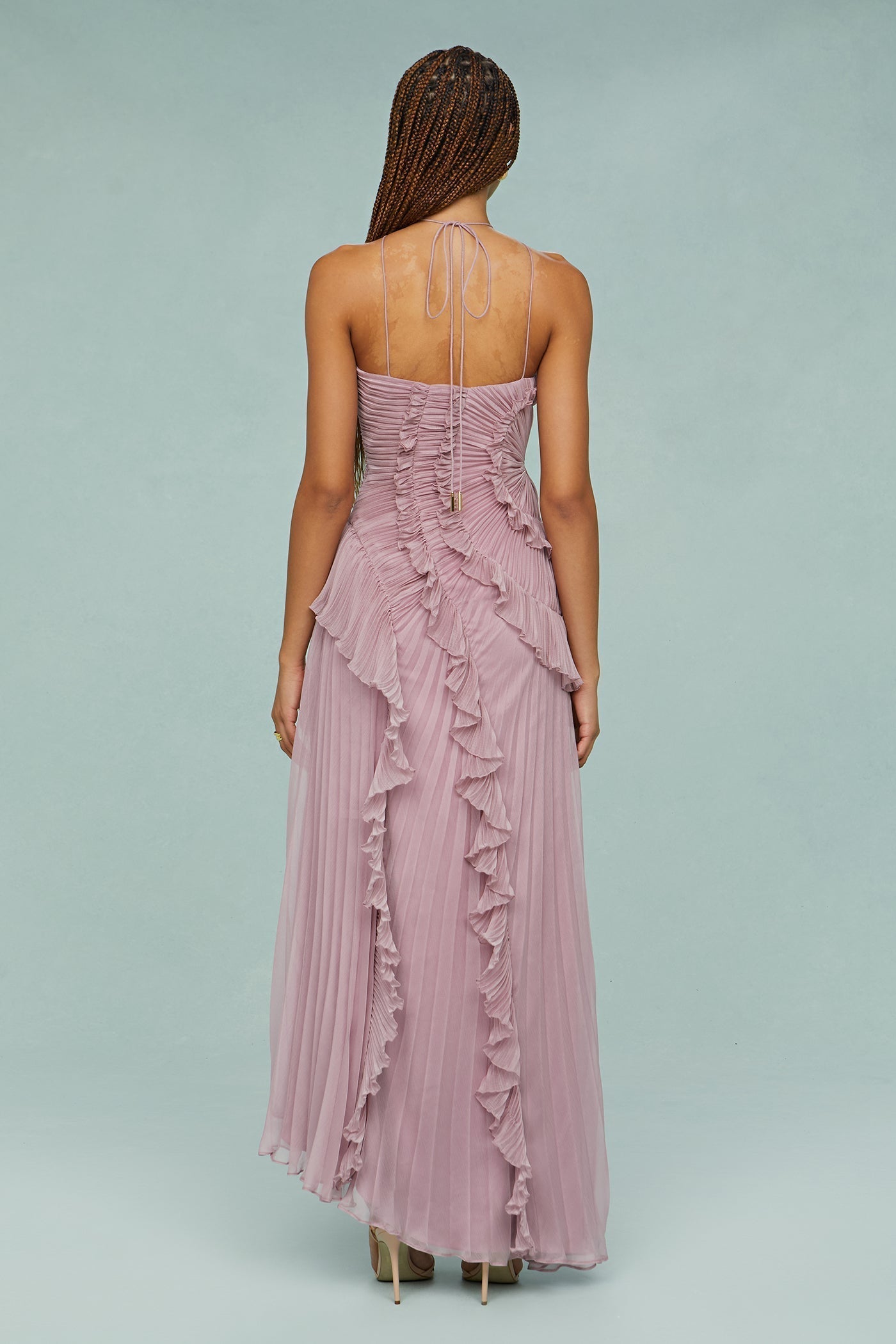 Céleste Vaudreau | Lavender Pleated Halter Midi Dress