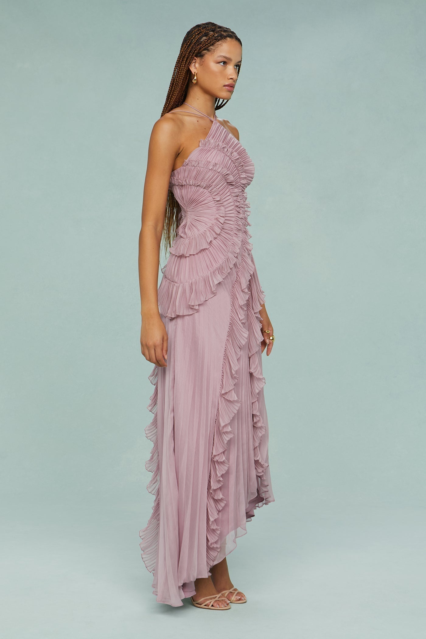 Céleste Vaudreau | Lavender Pleated Halter Midi Dress