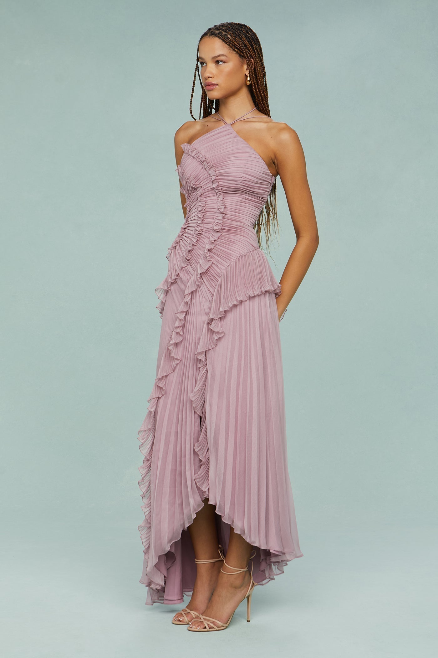 Céleste Vaudreau | Lavender Pleated Halter Midi Dress