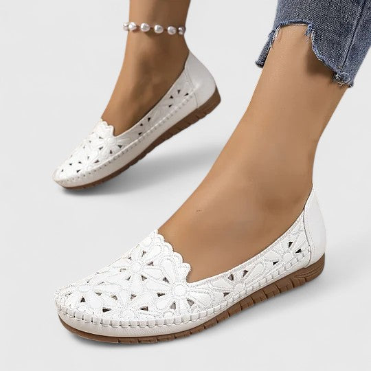 Perrine Galveston | White Hollow-Cut Slip-On Flat Loafers