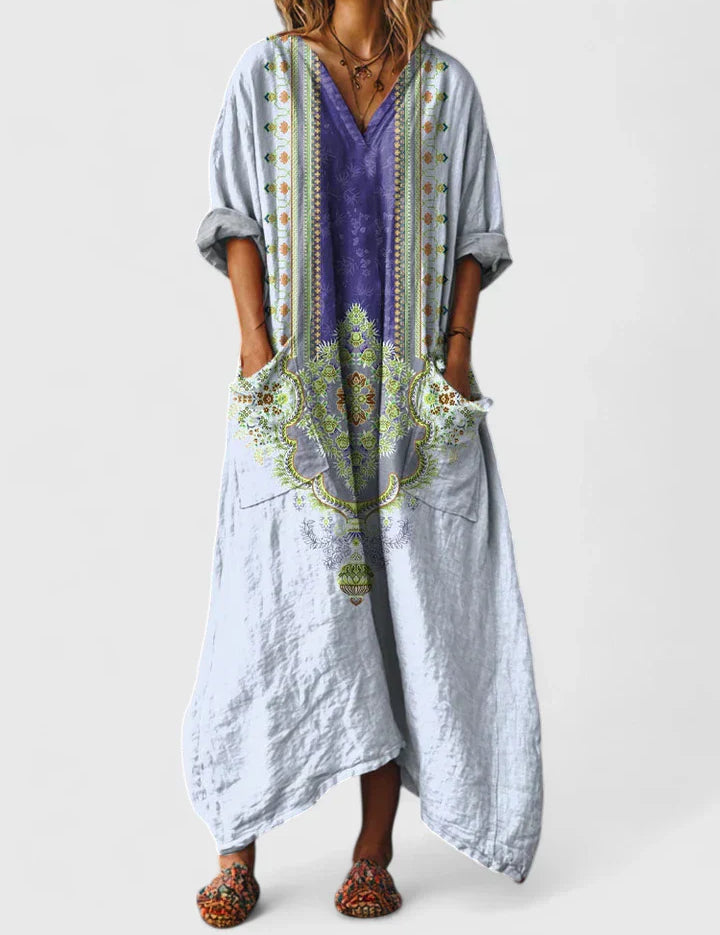 Eleonore Castlewood | Bohemian Ethnic Print Maxi Dress with Pockets
