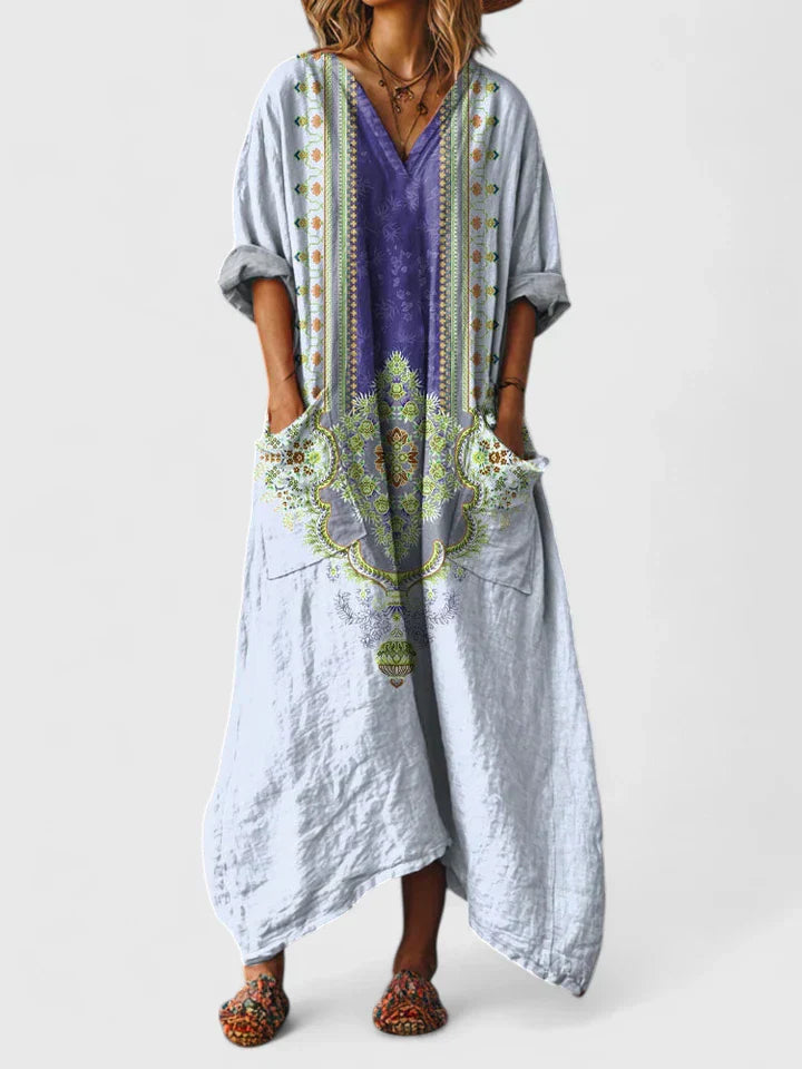 Eleonore Castlewood | Bohemian Ethnic Print Maxi Dress with Pockets