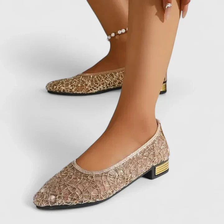 Natalie Chesterbourne | Gold Lace Orthopedic Flat Loafers