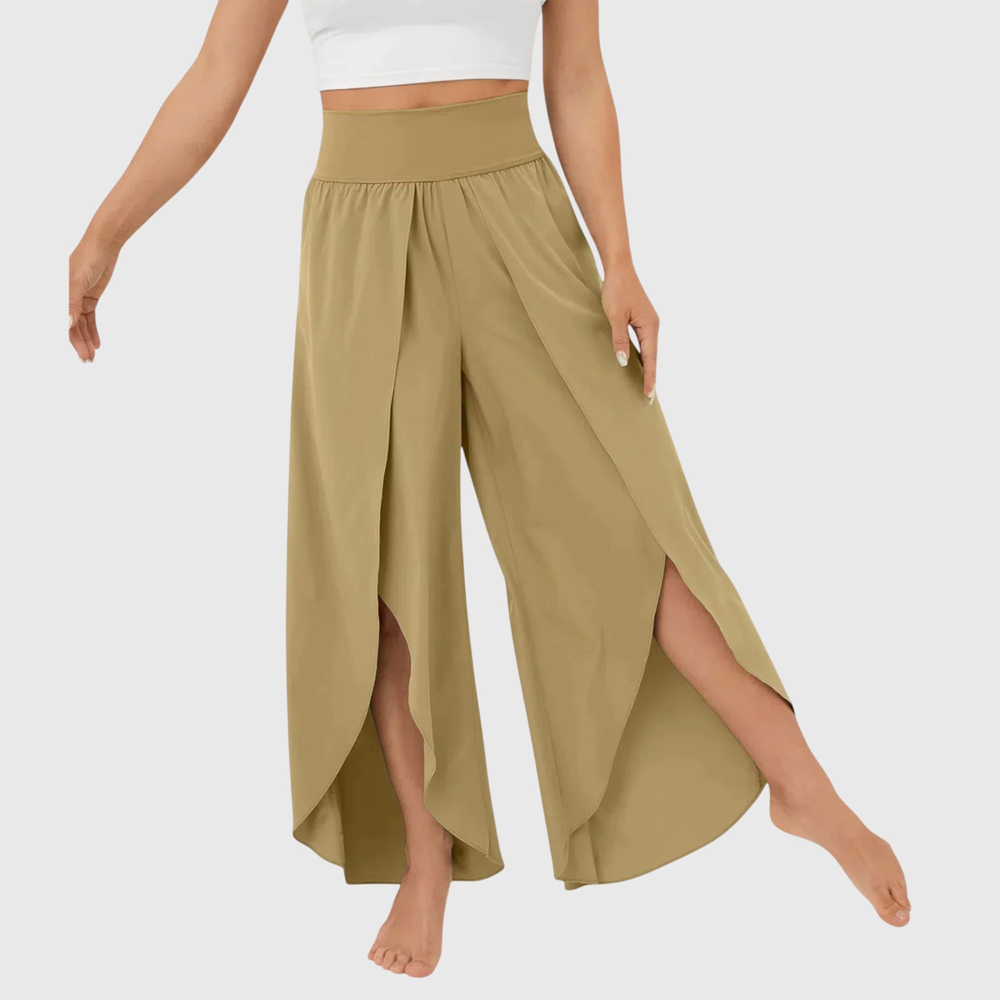 Antoinette Valmonde | Teal Wide-Leg Split Pants with High Waist
