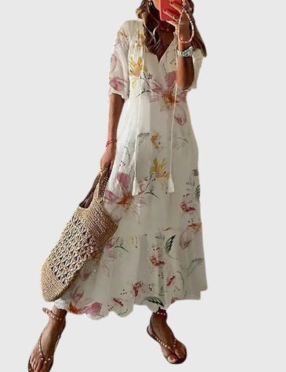 Cressida Montvallon | Blue Ikat Print Boho Maxi Dress
