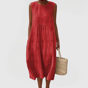 Mirabel Fontaineaux | Green Embroidered Sleeveless Midi Dress with Pockets