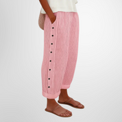Florentine Ashbury | Blue Striped Wide-Leg Linen Trousers