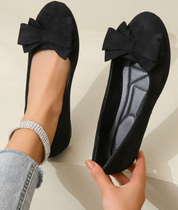 Annelise Devereaux | Olive Green Suede Bow Ballet Flats