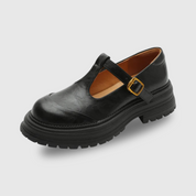 Colette Ravensdale | Brown T-Bar Mary Jane Shoes with Platform Sole
