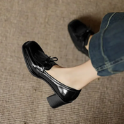 Rosalba Fontaine | Black Patent Tassel Loafer Block Heel Pump