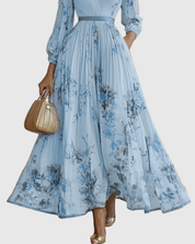 Édith Ravencombe | Floral Pleated Midi Dress with Deep V-Neck