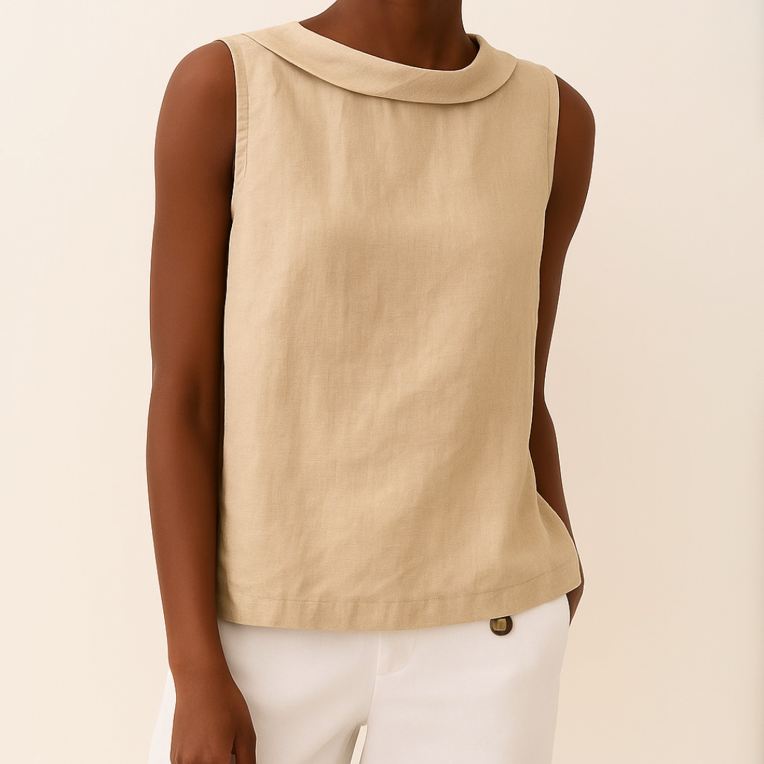 Amélie Fontclair | Sleeveless Roll Collar Blouse in Blue Grey Linen