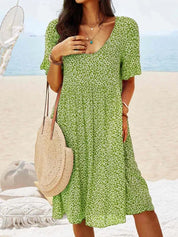 Coralie Vanbright | Blue Ditsy Floral Flutter Sleeve Smock Midi Dress