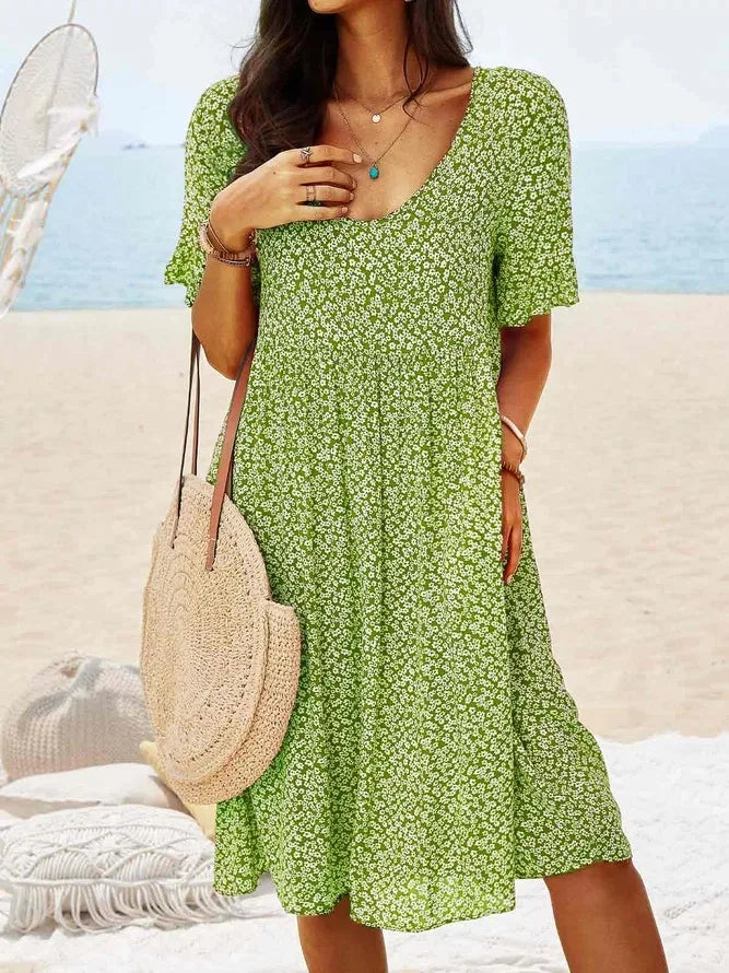 Coralie Vanbright | Blue Ditsy Floral Flutter Sleeve Smock Midi Dress
