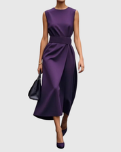 Isabeau Cavendish | Rust Brown Sleeveless Midi Dress with Waist Sash