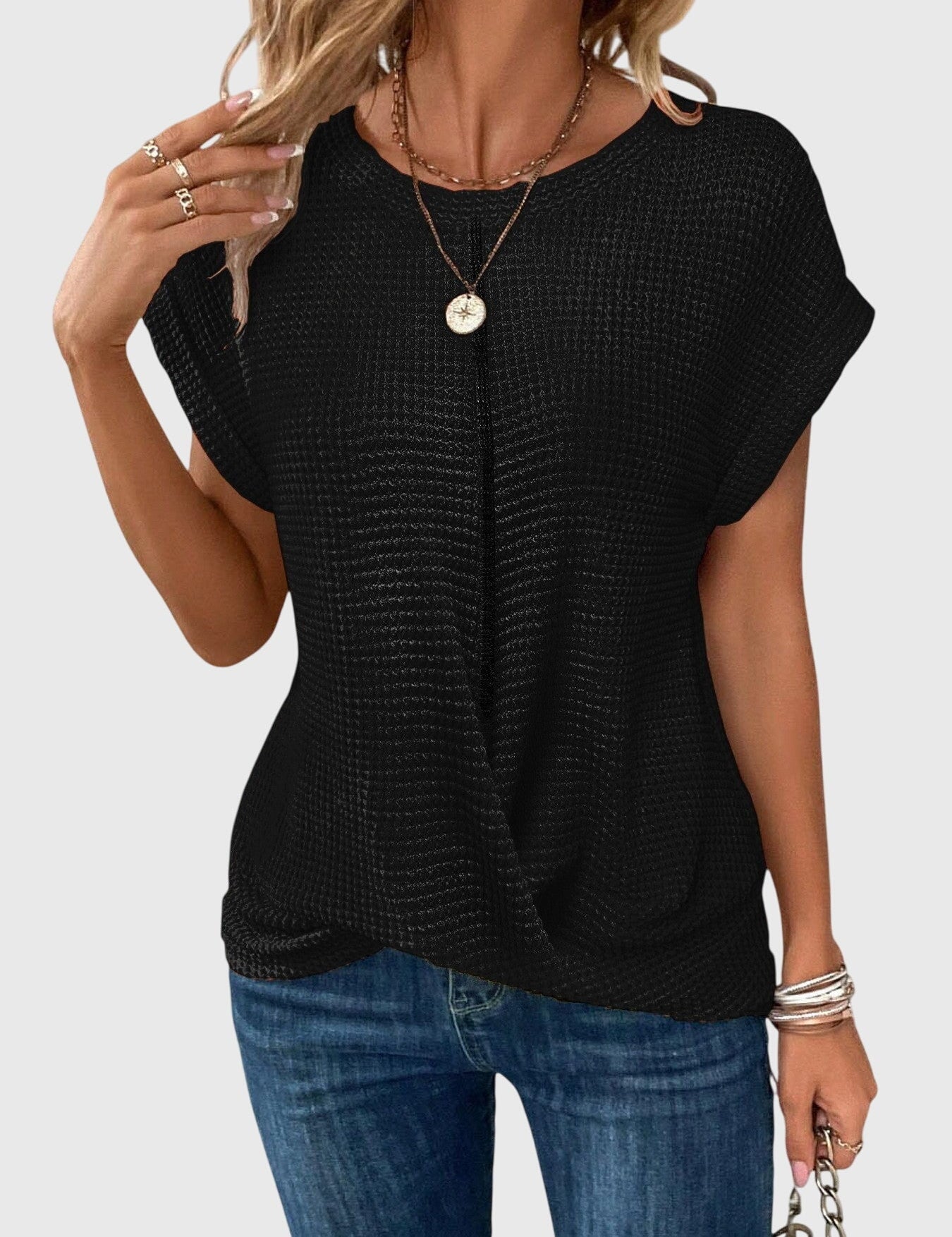 Théodora Winslow | Rust Orange Waffle Knit Crew Neck Top