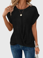 Théodora Winslow | Rust Orange Waffle Knit Crew Neck Top