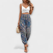 Coralie Deschamps | Boho Ethnic Print Smocked Waist Harem Pants
