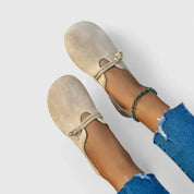 Odile Ravensworth | Beige Suede Rope-Detail Slip-On Flat Loafers