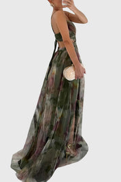 Seraphelle Duvalmont | Floral Print Maxi Dress with Crisscross Straps