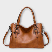 Serena Whitmore | Brown Faux Leather Tote Handbag with Shoulder Strap