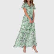 Aurienne Bellefort | Peach Floral Maxi Dress with Flutter Sleeves