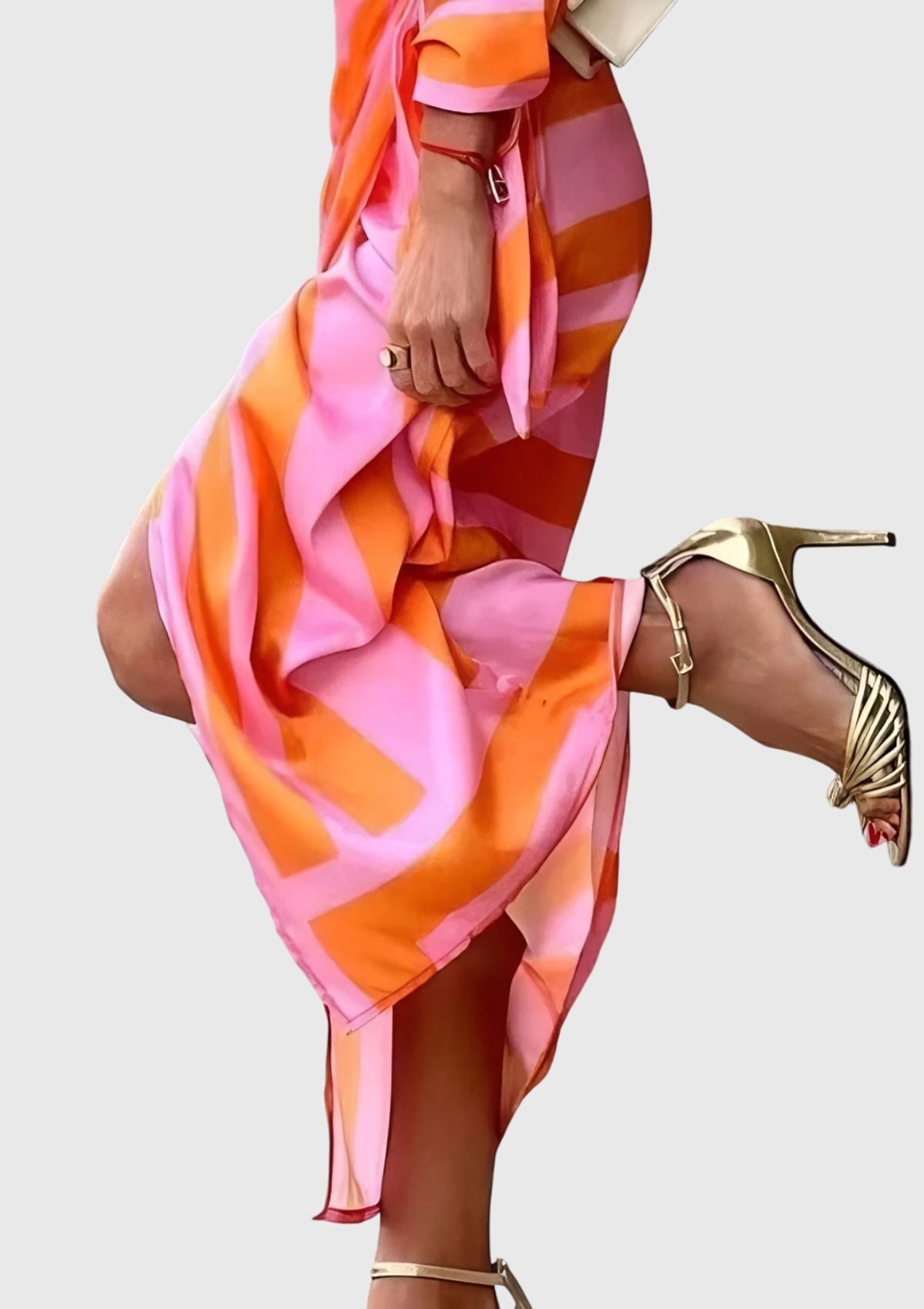 Ottilie Sancerre | Orange & Pink Geometric Print Wrap Midi Dress