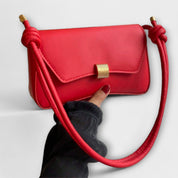 Clarisse Beaumont | Beige Faux Leather Shoulder Bag with Gold Clasp