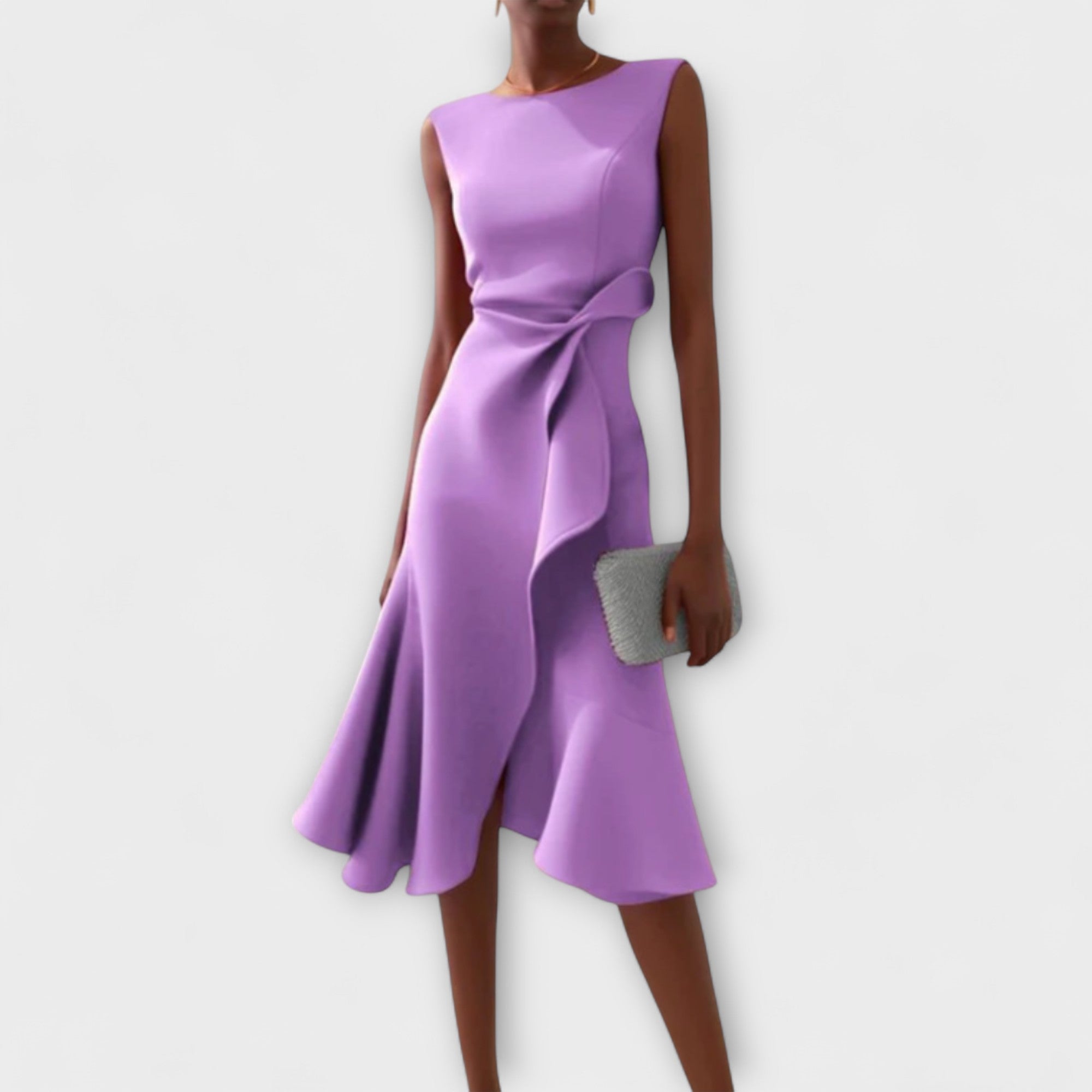 Celestine Beauvray | Red Sleeveless Asymmetric Draped Midi Dress