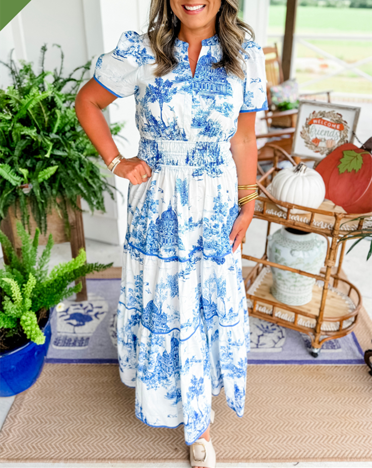 Marguerite Vosclaire | Classic Toile Maxi Dress in White & Brown
