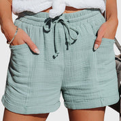 Isabelle Laurent | Cotton Gauze Drawstring Shorts in Khaki