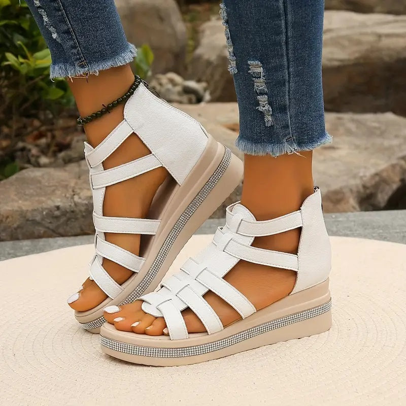 Vittoria Carmonde | Black Gladiator Platform Sandals with Rhinestone Detail