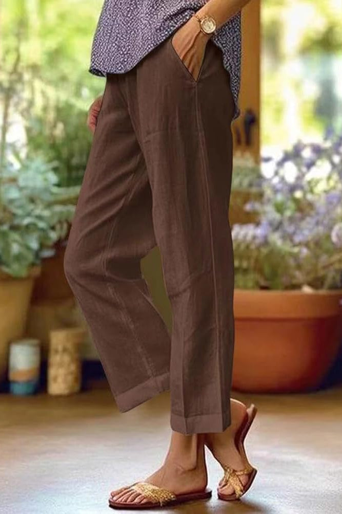 Elspeth Vauverne | White Cropped Linen Trousers