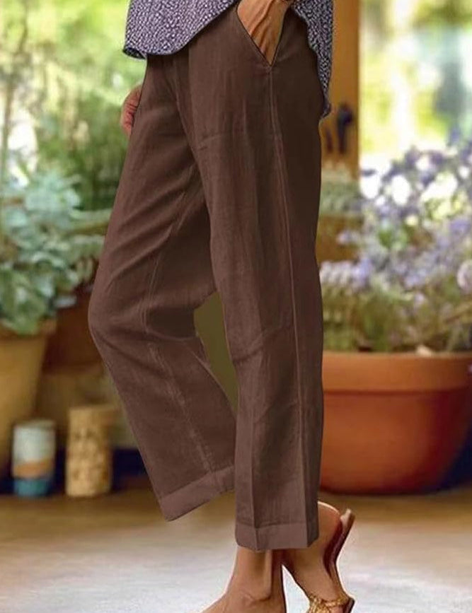 Elspeth Vauverne | White Cropped Linen Trousers
