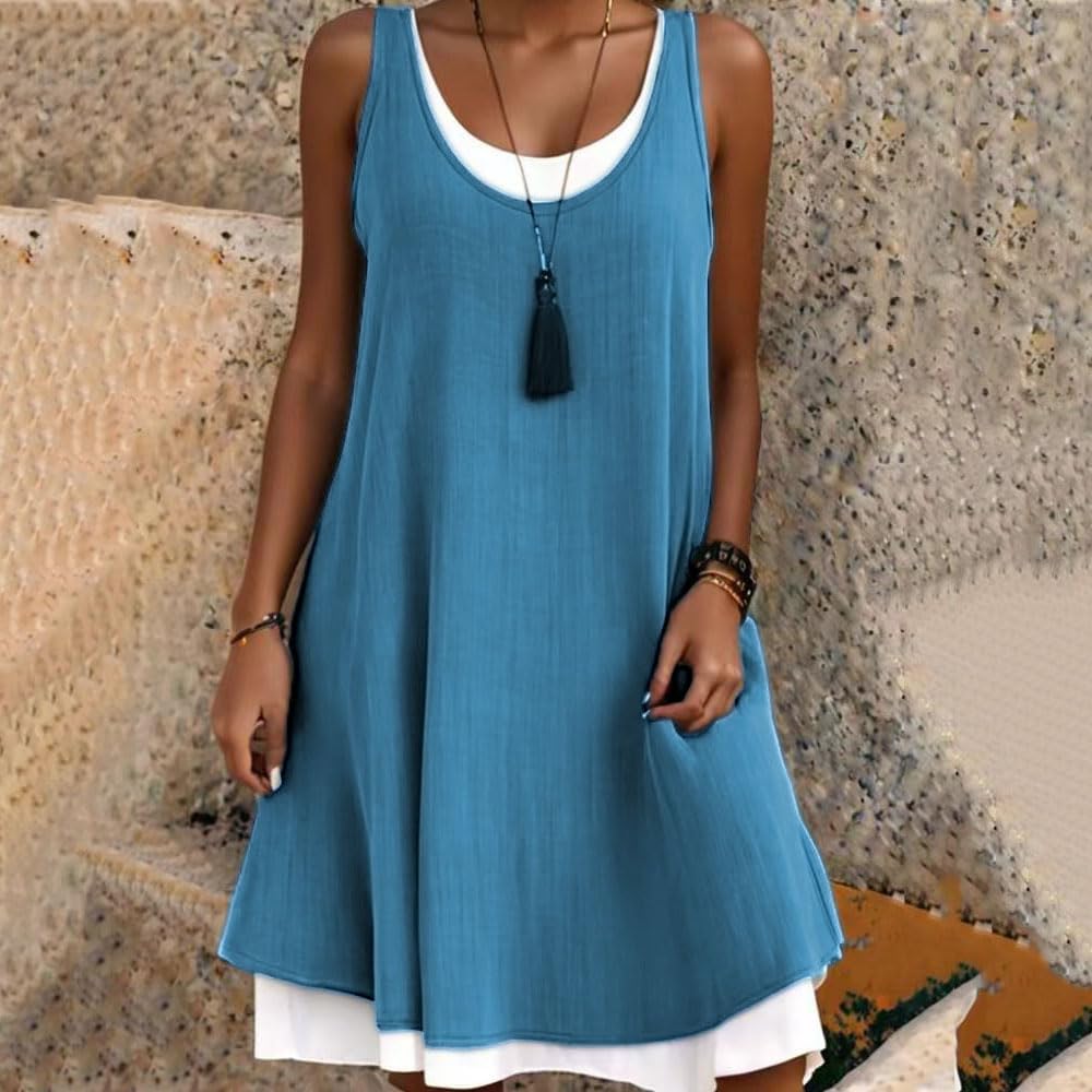 Marguerite Ashbourne | Sleeveless Scoop Neck Layered Mini Dress in Grey