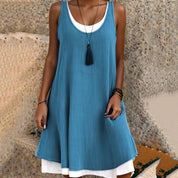 Marguerite Ashbourne | Sleeveless Scoop Neck Layered Mini Dress in Grey