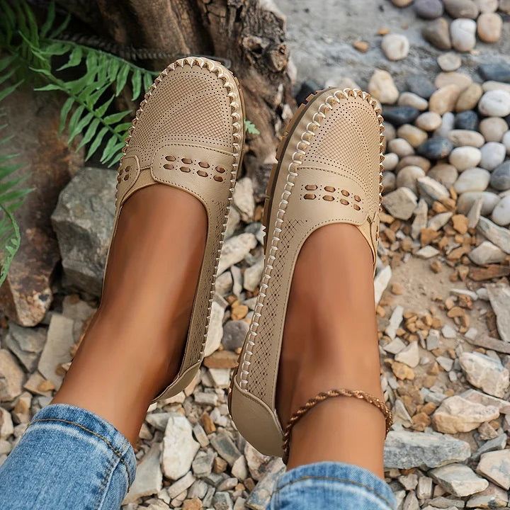 Camille Velthorpe | Beige Perforated Slip-On Comfort Flats