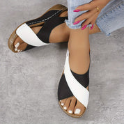 Evangeline Crestwood | Navy & White Colorblock Wedge Sandal
