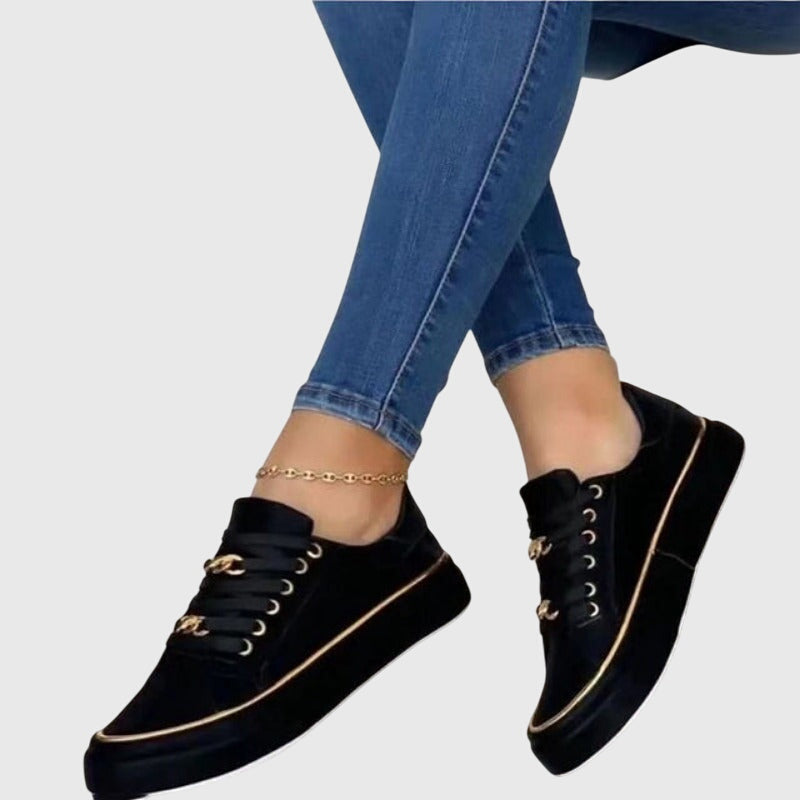 Eliane Roncourt | Black Platform Sneakers with Gold Chain Detail
