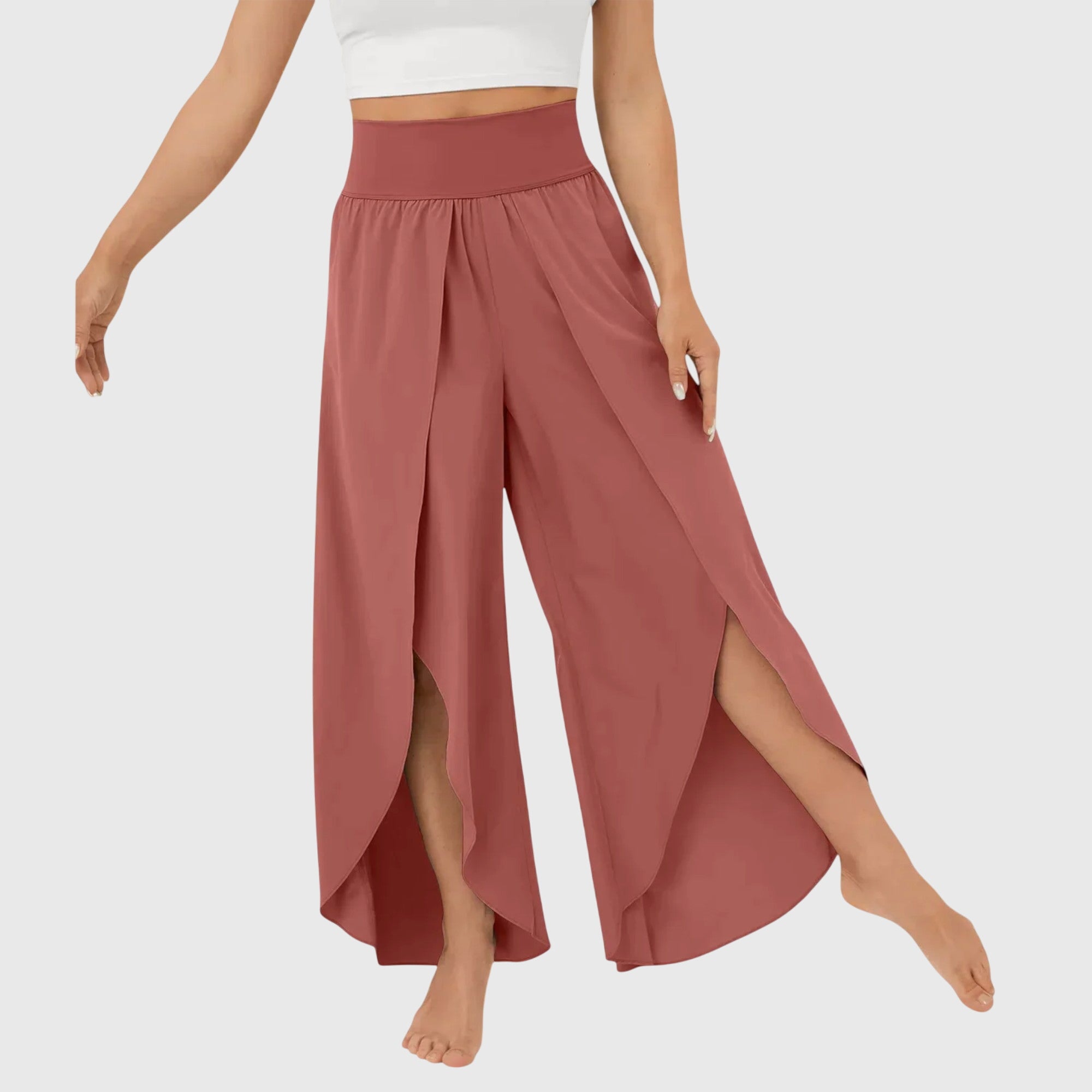 Antoinette Valmonde | Teal Wide-Leg Split Pants with High Waist
