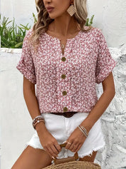 Rosette Hargreaves | Pink Floral Print Button-Up Blouse