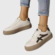 Lucette Vanbrough | White & Navy Lace-Up Platform Sneakers
