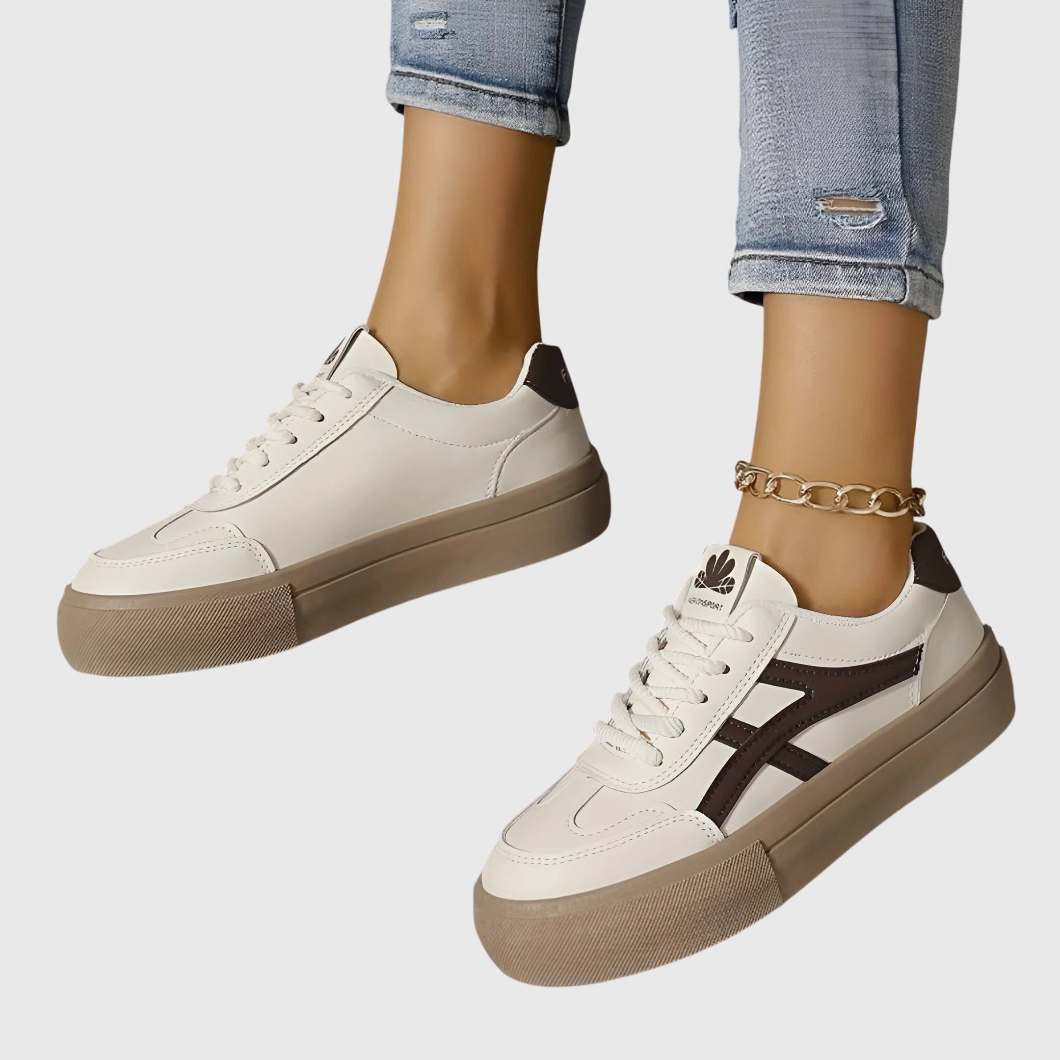 Lucette Vanbrough | White & Navy Lace-Up Platform Sneakers