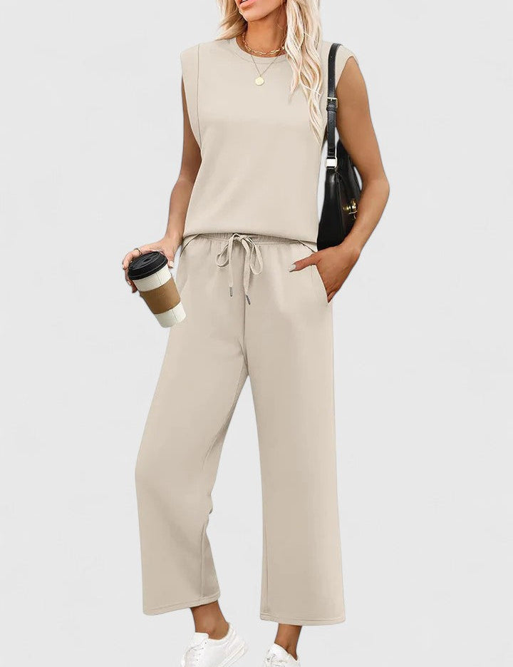 Céleste Duvernet | Sleeveless Wide-Leg Two-Piece Set in Olive Green