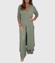 Vivienne Lacourte | Sage Green Long Blouse & Wide-Leg Pants Matching Set